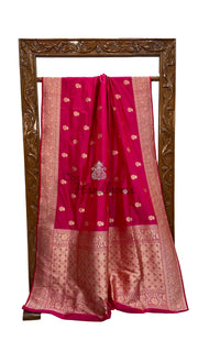 Hot Pink Pure Katan Silk Banarasi Handloom Saree - All Over Motifs Work - The Handlooms