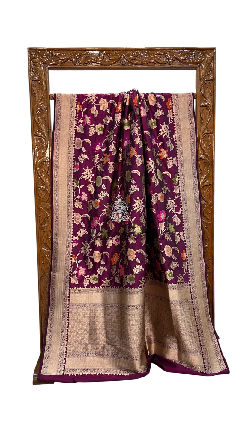 Pure Katan Silk Banarasi Handloom Saree - All Over Jaal Work With Meenakari - The Handlooms