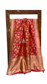Pure Katan Silk Banarasi Handloom Saree - All Over Jaal Work With Meenakari - The Handlooms