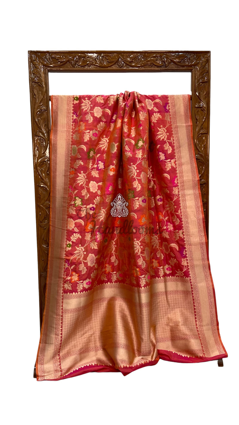 Pure Katan Silk Banarasi Handloom Saree - All Over Jaal Work With Meenakari - The Handlooms