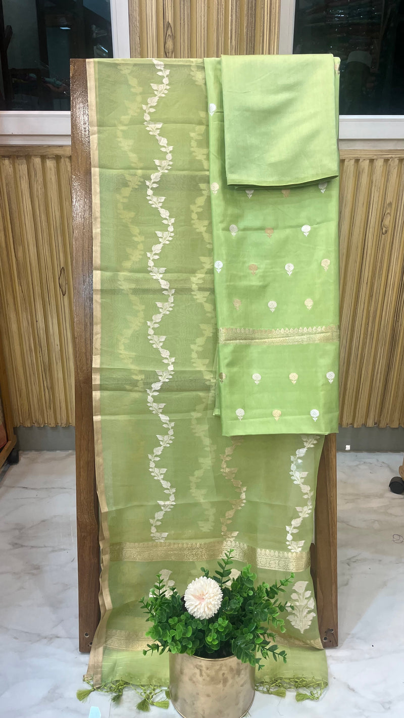 Pure Katan Silk Handlooms Banarasi Dress material With Organza Dupatta - The Handlooms