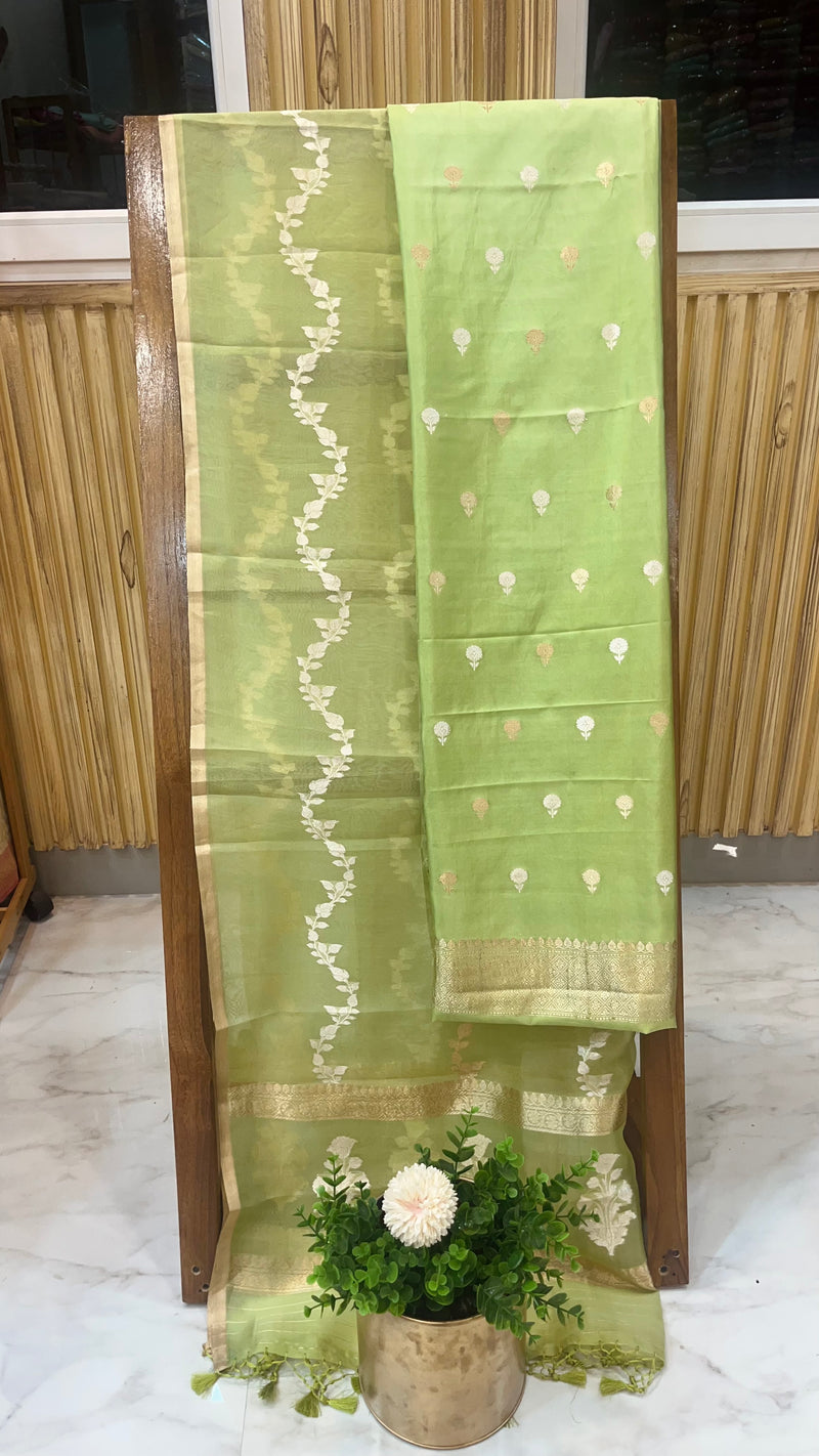 Pure Katan Silk Handlooms Banarasi Dress material With Organza Dupatta - The Handlooms