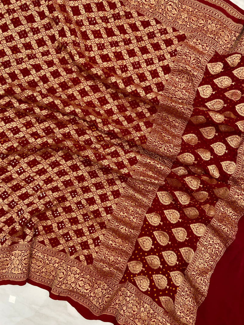 Pure Georgette Banarasi Bandhej Handloom Dupatta - The Handlooms