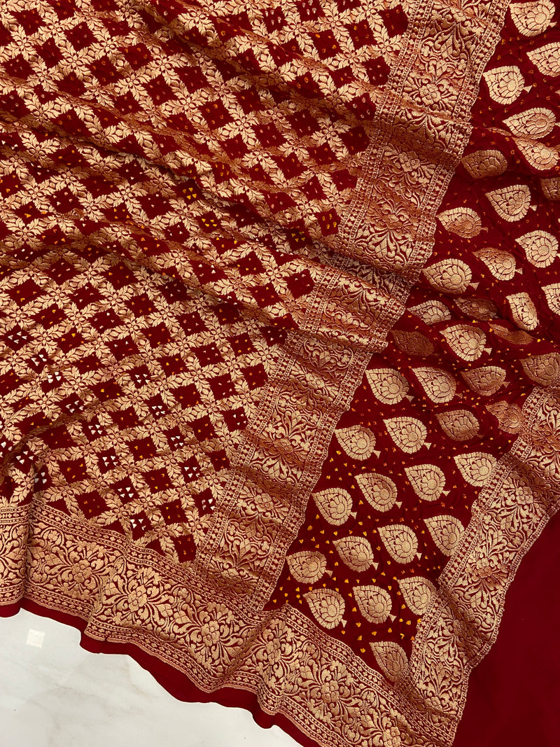 Pure Georgette Banarasi Bandhej Handloom Dupatta - The Handlooms