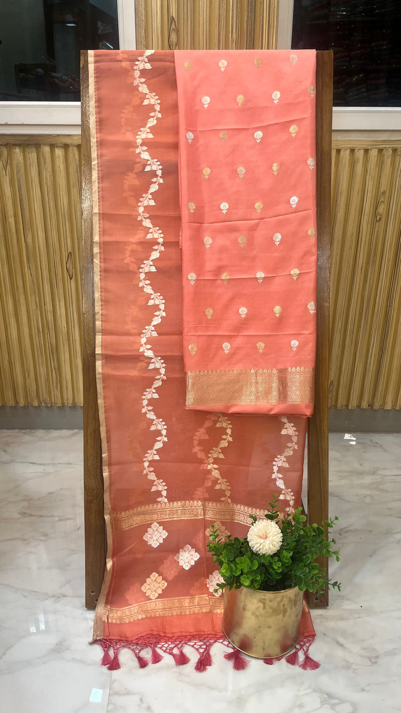 Pure Katan Silk Handlooms Banarasi Dress material With Organza Dupatta - The Handlooms