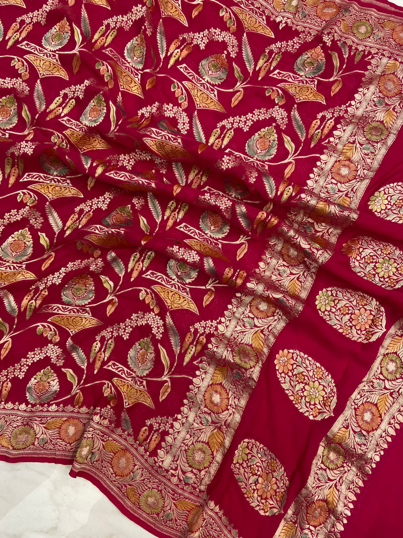 Khaddi Georgette Handloom Banarasi Dupatta - The Handlooms