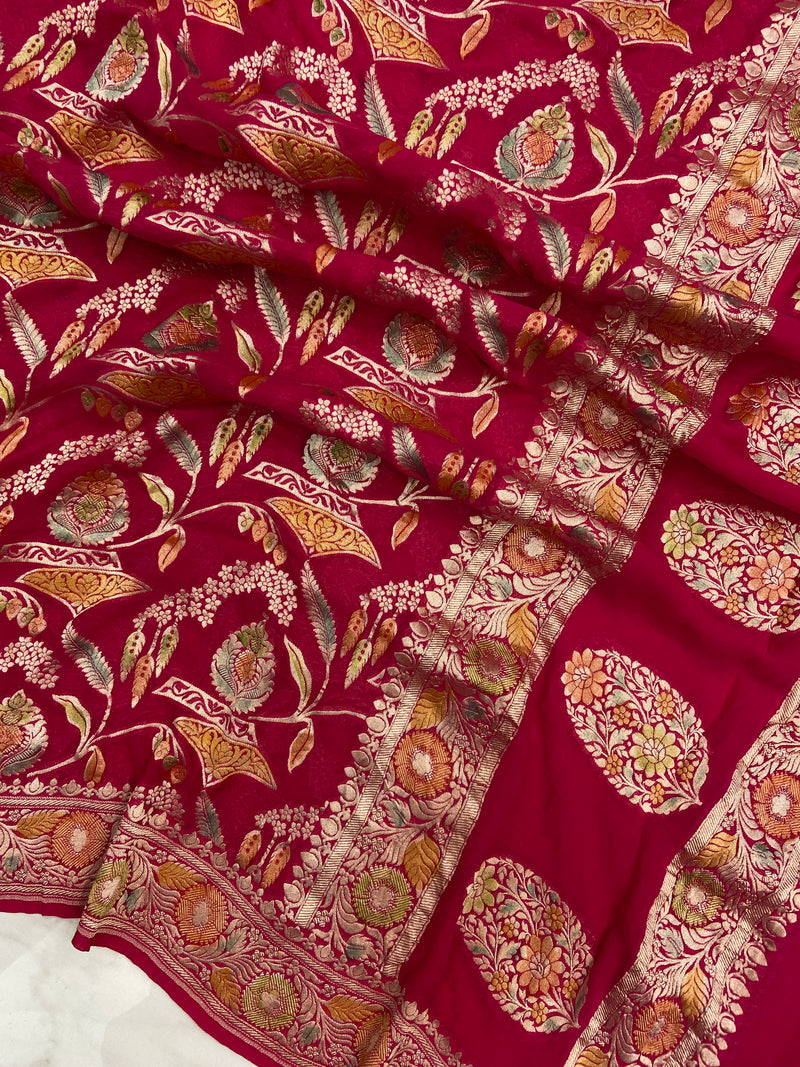 Khaddi Georgette Handloom Banarasi Dupatta - The Handlooms