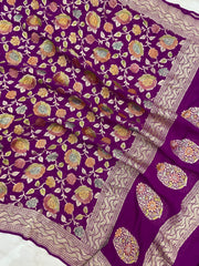 Khaddi Georgette Handloom Banarasi Dupatta - The Handlooms
