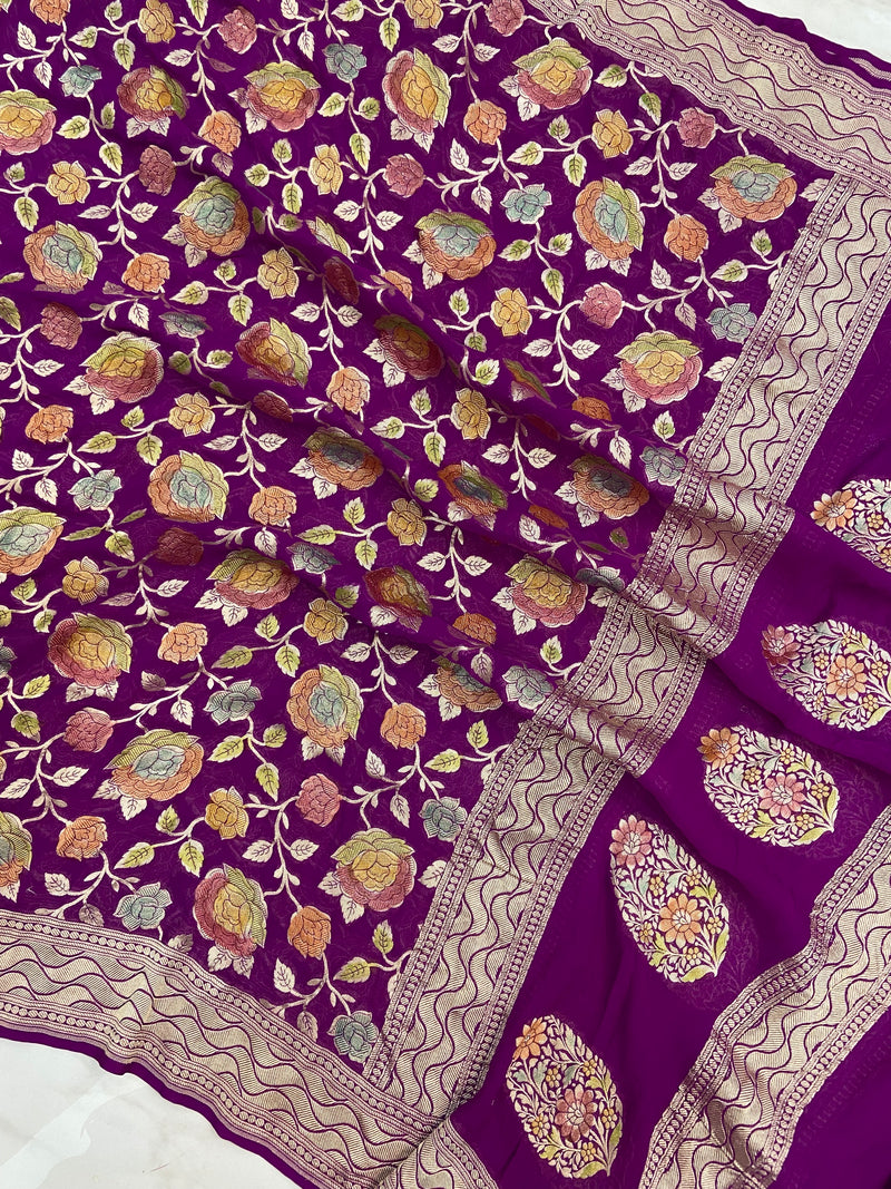 Khaddi Georgette Handloom Banarasi Dupatta - The Handlooms