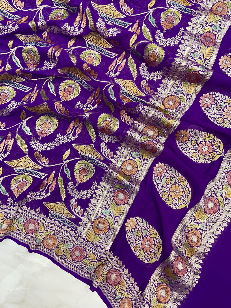 Khaddi Georgette Handloom Banarasi Dupatta - The Handlooms