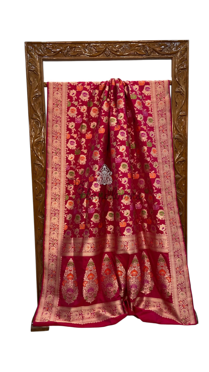 Pure Katan Silk Banarasi Handloom Saree - All Over Jaal Work With Meenakari - The Handlooms