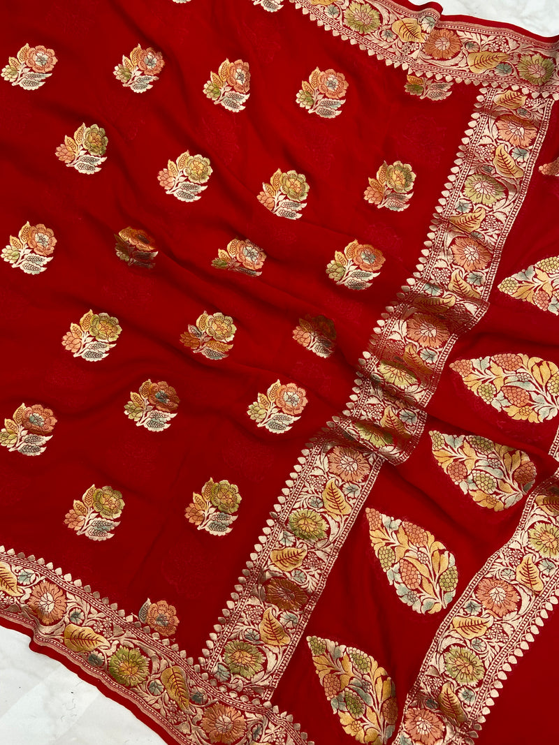 Khaddi Georgette Handloom Banarasi Dupatta - The Handlooms