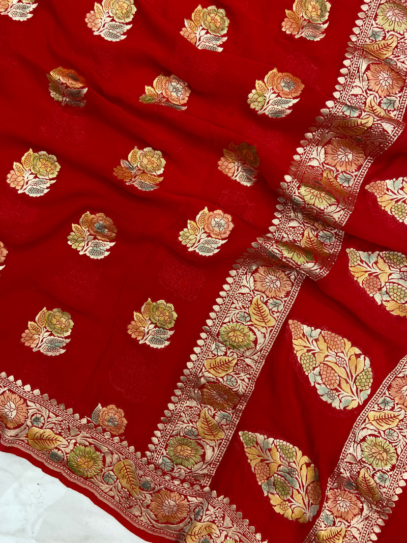 Khaddi Georgette Handloom Banarasi Dupatta - The Handlooms