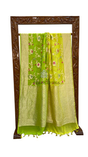 Yellow Khaddi Georgette Handloom Banarasi Saree - All over Jaal Work with meenakari - The Handlooms