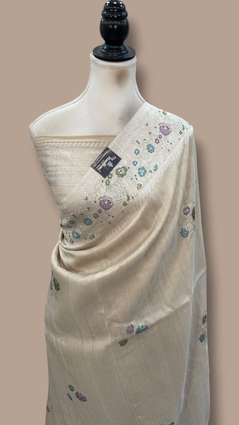 Pure Tussar Georgette Handloom Banarasi Saree - All Over Kadua Motifs With Meenakari
