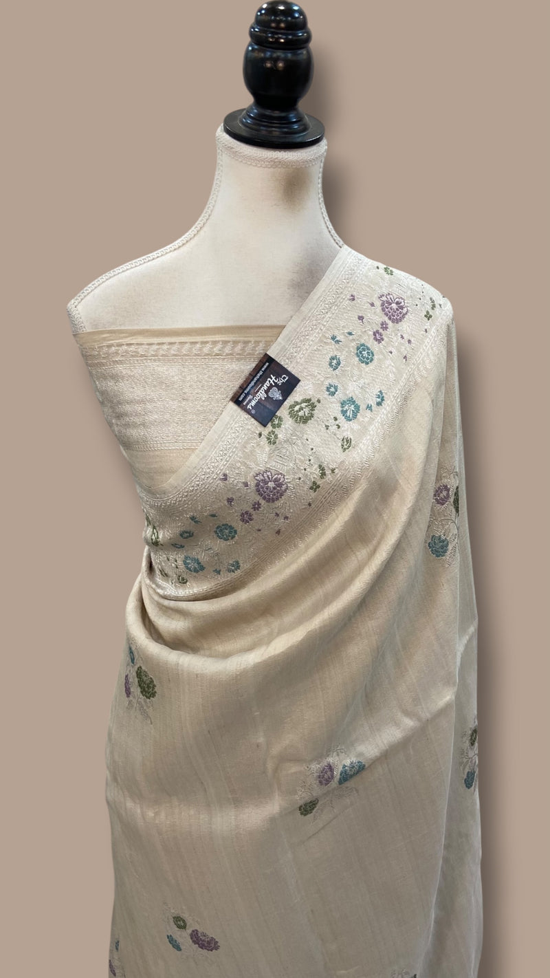 Pure Tussar Georgette Handloom Banarasi Saree - All Over Kadua Motifs With Meenakari