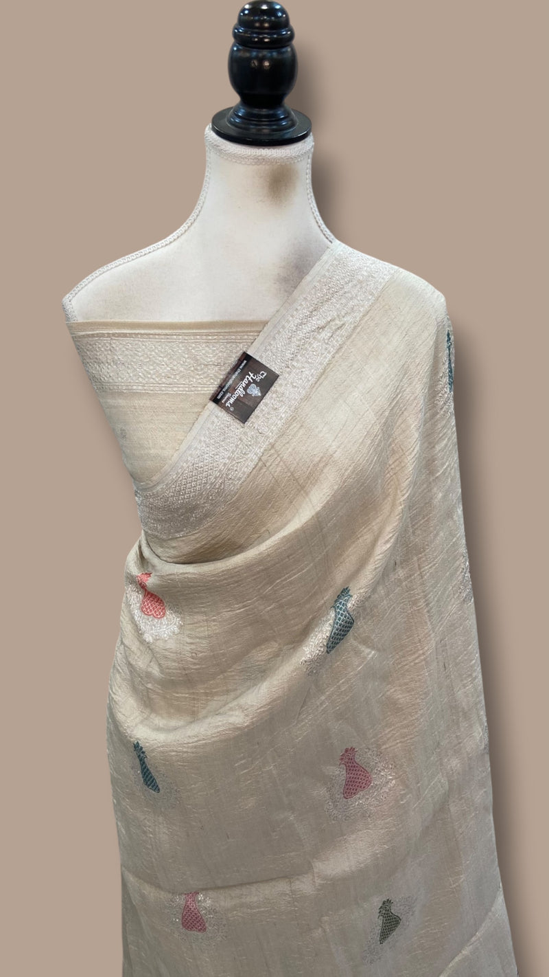 Pure Tussar Georgette Handloom Banarasi Saree - All Over Kadua Motifs With Meenakari