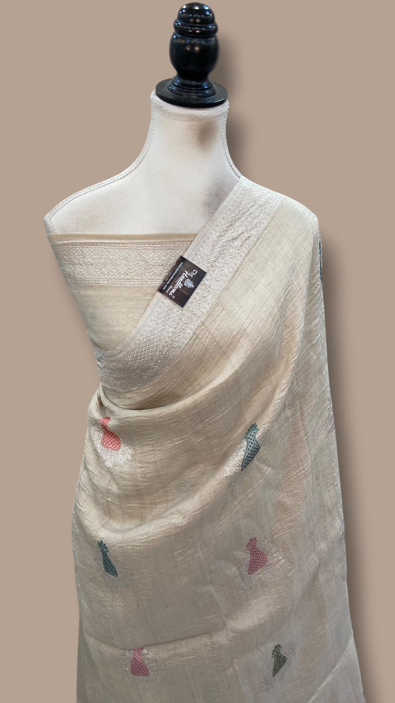 Pure Tussar Georgette Handloom Banarasi Saree - All Over Kadua Motifs With Meenakari