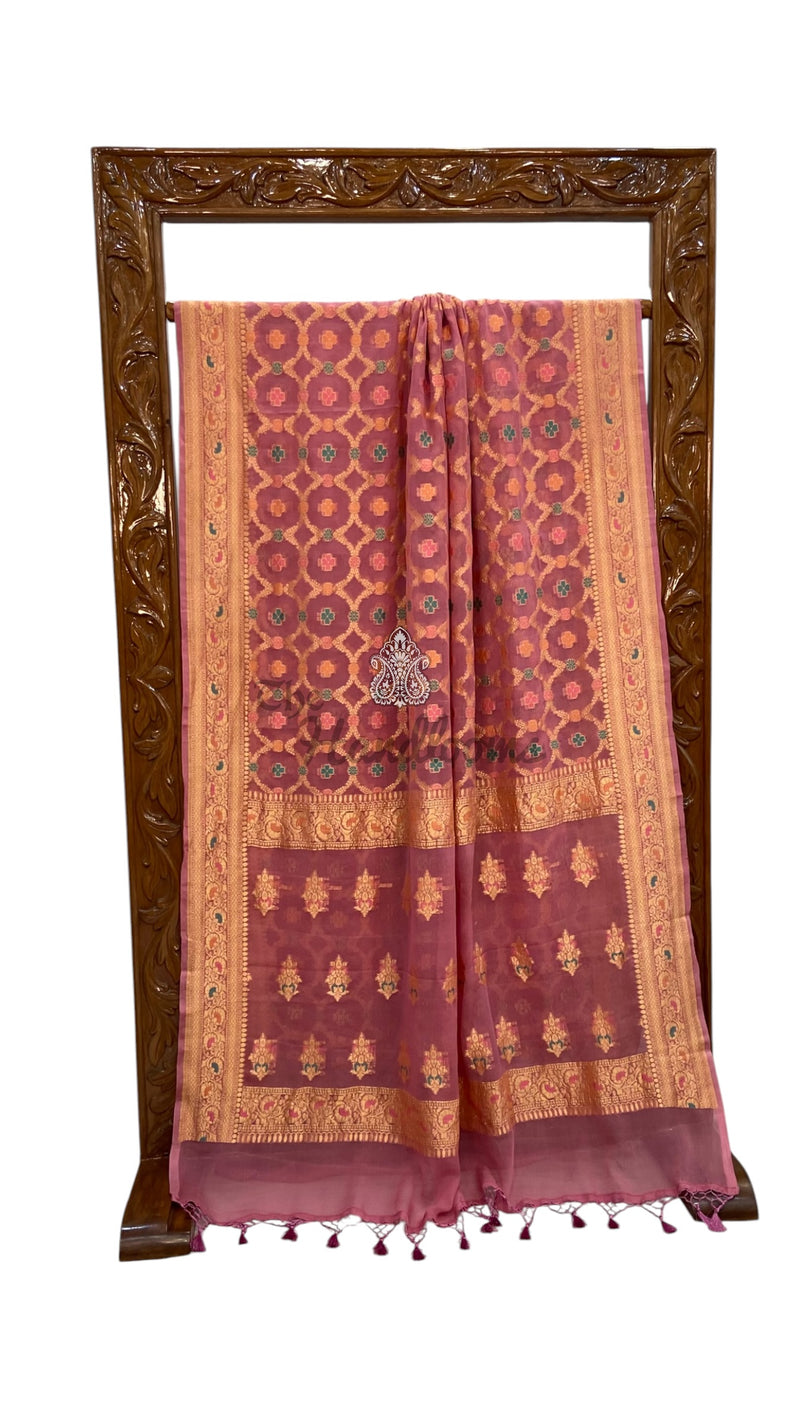 Khaddi Georgette Handloom Banarasi Saree - Gold Zari - The Handlooms