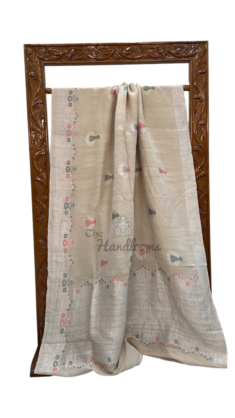 Pure Tussar Georgette Handloom Banarasi Saree - All Over Kadua Motifs With Meenakari