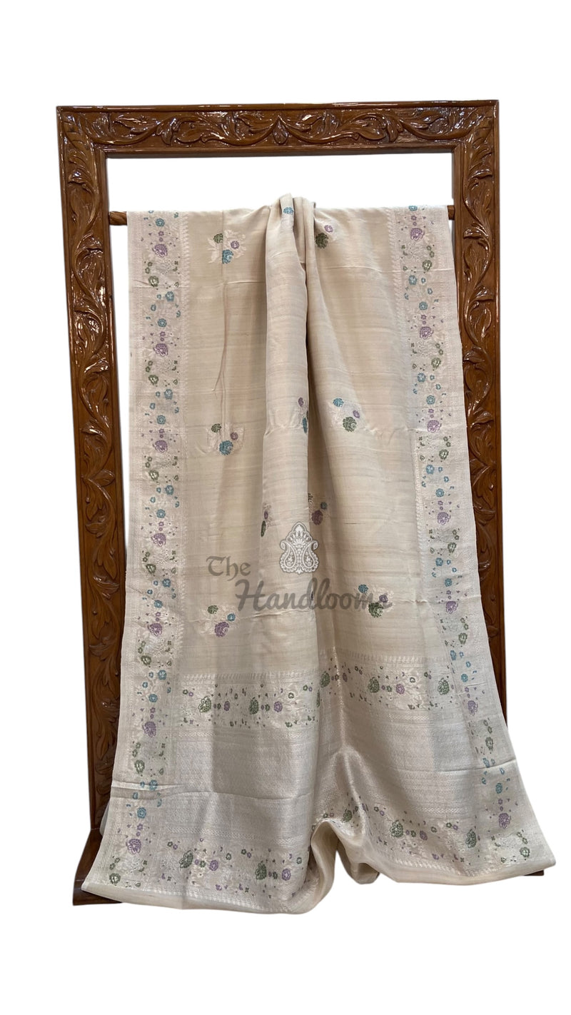 Pure Tussar Georgette Handloom Banarasi Saree - All Over Kadua Motifs With Meenakari