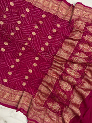 Pure Georgette Banarasi Bandhej Handloom Dupatta - The Handlooms
