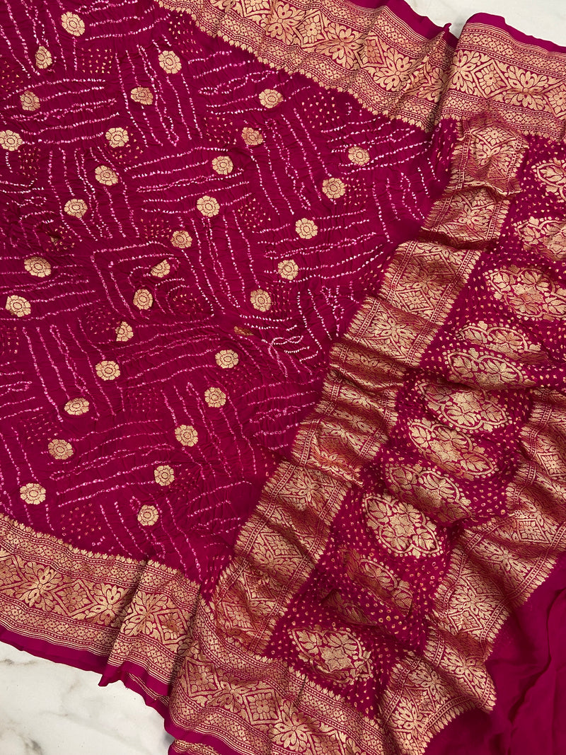 Pure Georgette Banarasi Bandhej Handloom Dupatta - The Handlooms