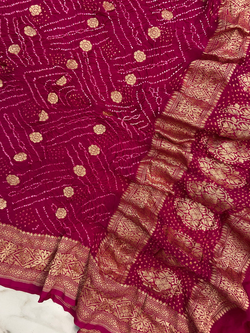 Pure Georgette Banarasi Bandhej Handloom Dupatta - The Handlooms