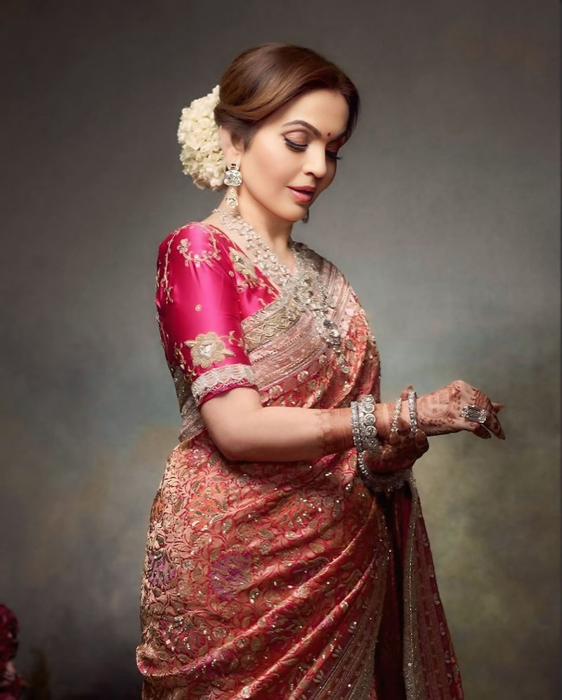 Nita Ambani Pure Katan Silk Banarasi Handloom Saree - Tanchui Brocade With Zardosi Handwork - The Handlooms