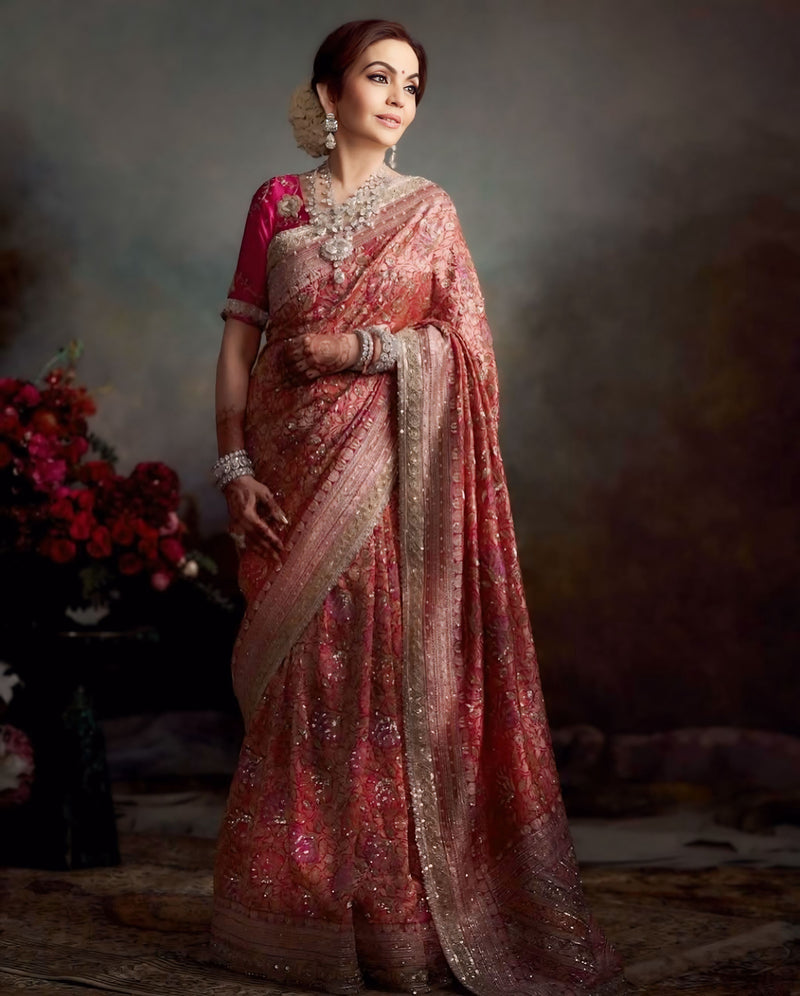 Nita Ambani Pure Katan Silk Banarasi Handloom Saree - Tanchui Brocade With Zardosi Handwork - The Handlooms