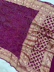 Pure Georgette Banarasi Bandhej Handloom Dupatta - The Handlooms