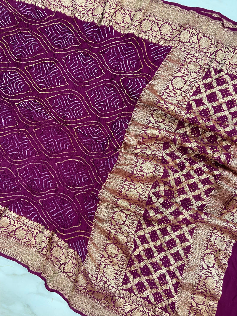 Pure Georgette Banarasi Bandhej Handloom Dupatta - The Handlooms