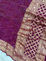 Pure Georgette Banarasi Bandhej Handloom Dupatta - The Handlooms