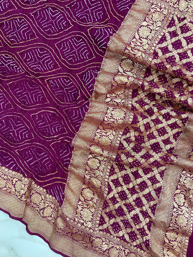 Pure Georgette Banarasi Bandhej Handloom Dupatta - The Handlooms