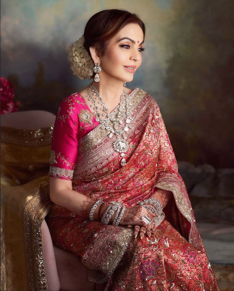 Nita Ambani Pure Katan Silk Banarasi Handloom Saree - Tanchui Brocade With Zardosi Handwork - The Handlooms