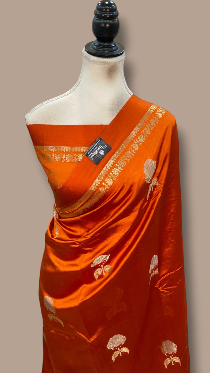 Orange Pure Mango Silk Banarasi Handloom Saree