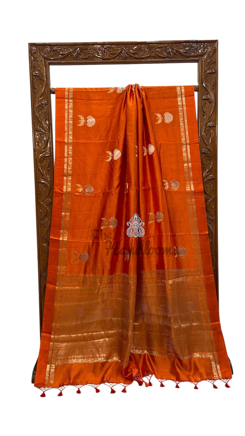 Orange Pure Mango Silk Banarasi Handloom Saree