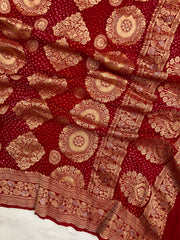 Pure Georgette Banarasi Bandhej Handloom Dupatta - All Over Sona Roopa Jaal Work - The Handlooms