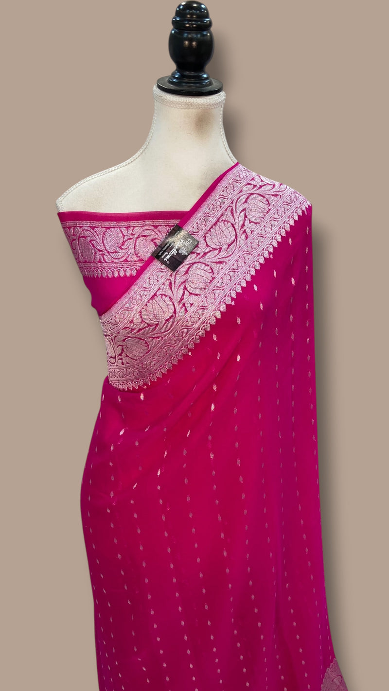 Pure Georgette Banarasi Handloom Saree - rani - The Handlooms