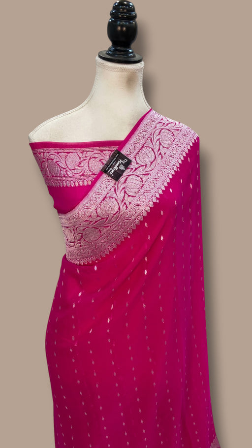 Pure Georgette Banarasi Handloom Saree - rani - The Handlooms