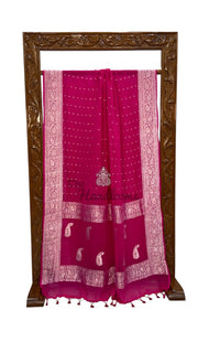 Pure Georgette Banarasi Handloom Saree - rani - The Handlooms