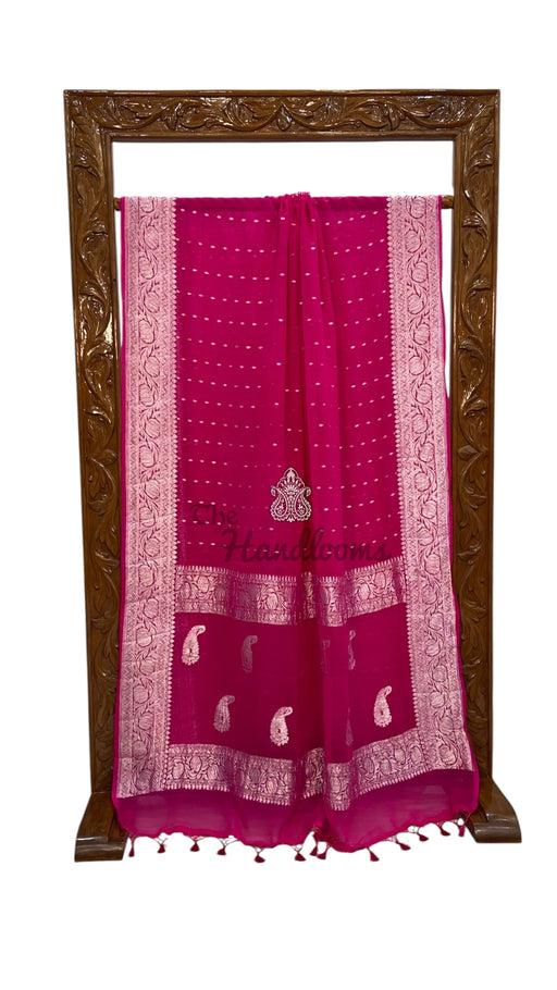 Pure Georgette Banarasi Handloom Saree - rani - The Handlooms
