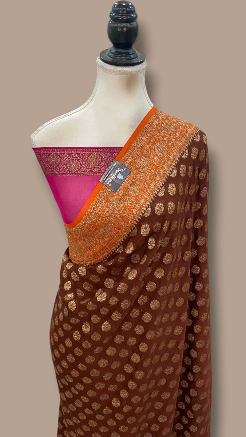 Khaddi Georgette Banarasi Saree -  Antique zari