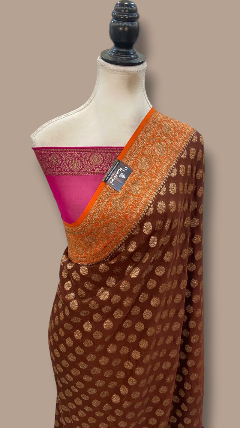 Khaddi Georgette Banarasi Saree -  Antique zari