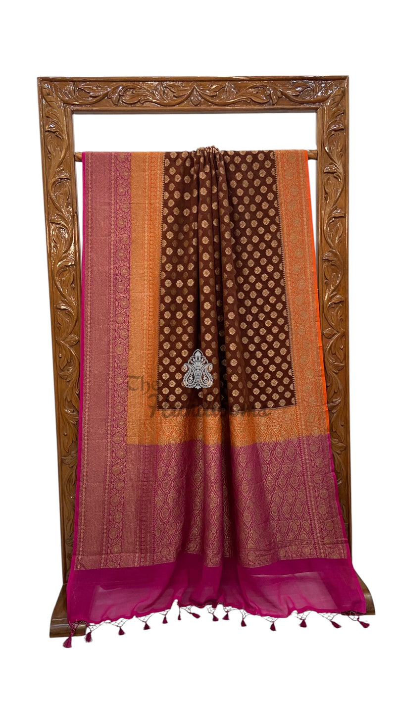 Khaddi Georgette Banarasi Saree -  Antique zari