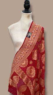 Pure Georgette Banarasi Bandhej Handloom Dupatta - All Over Sona Roopa Jaal Work - The Handlooms
