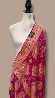 Pure Georgette Banarasi Bandhej Handloom Dupatta - All Over Sona Roopa Jaal Work - The Handlooms