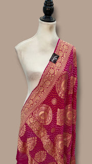 Pure Georgette Banarasi Bandhej Handloom Dupatta - All Over Sona Roopa Jaal Work - The Handlooms