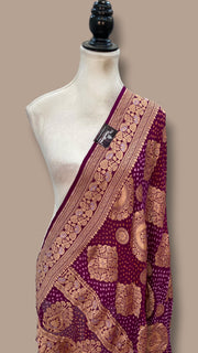 Pure Georgette Banarasi Bandhej Handloom Dupatta - All Over Sona Roopa Jaal Work - The Handlooms
