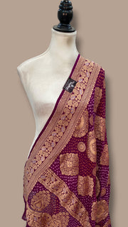 Pure Georgette Banarasi Bandhej Handloom Dupatta - All Over Sona Roopa Jaal Work - The Handlooms